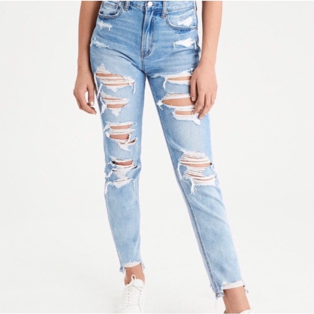 American Eagle Outfitters Distressed Light Blue Mom Jeans